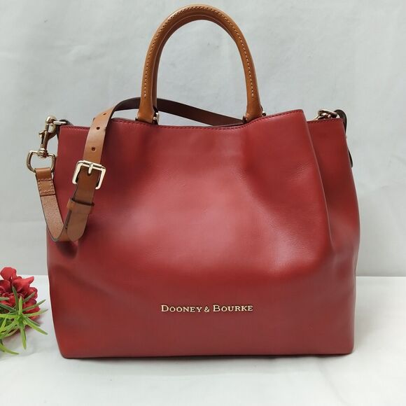 Dooney & Bourke City Barlow Red Leather Double Handle Satchel Shoulder Bag - Picture 1 of 16
